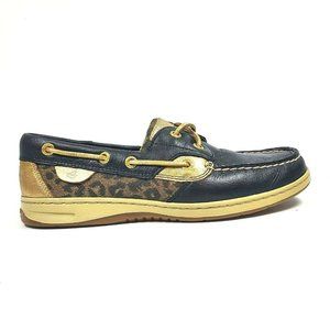 Sperry Top-Sider Women's Angelfish Blue Leather Leopard Fabric  Boat Shoes 7.5M